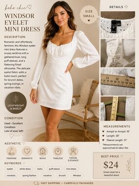 Windsor White Eyelet Long-Sleeve Mini Dress